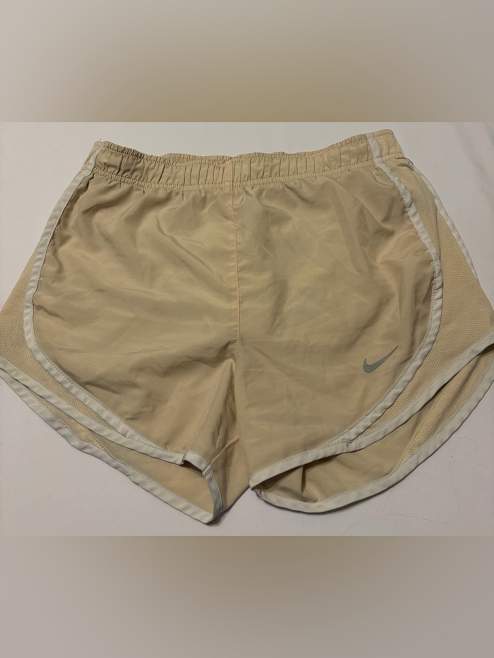 Nike Women's Beige Athletic Running Shorts with White Trim